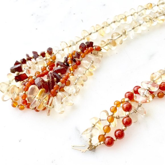 Vintage 70s 80s Amber Citrine Carnelian Necklace Bracelet Set - Picture 4 of 5